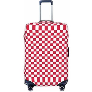 WOWBED Rode Geruite Witte Vierkanten Bedrukte Koffer Cover Elastische Reizen Bagage Protector Past 18-32 Inch Bagage, Zwart, L