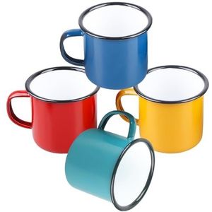 Emaille kopjes, set van 4, 350 ml, herbruikbare koffie-/thee-/drinkbeker, geel/rood/blauw/groen, vintage stijl, porseleinen koffiekopjes, theekopjes, set van 4 voor thuis, feest, huis, kantoor of