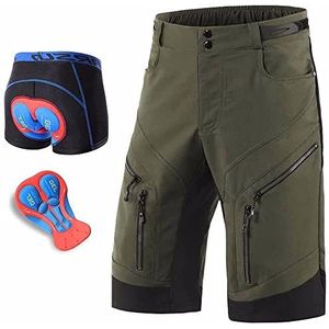 SMTSEC MTB-broek voor heren, kort, gevoerde baggy fietsbroek heren, downhill mountenbike, fietsbroek heren met 5D gel, sneldrogend, ademend, groen, XL