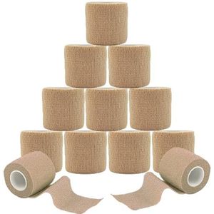 ANAMPION Zelfklevend Verband Cohesive Wrap Bandages,Elastic Ademend Adhesive Bandage Tape,Voor Tattoo Grip Bandage Wrist Ankle Sprain Swelling, Dierenarts Sport Pols (Huidskleur, 5CM 12Rollen)