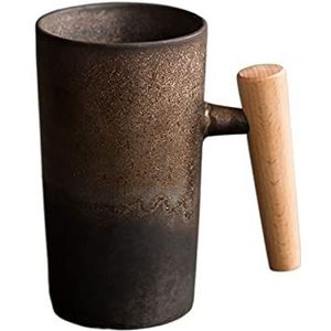 Keramische mokken, koffiemok, mokken, koffiemelk thee keramische mokken, 180 ml vintage ruw aardewerk houten handvat koffiekop hoogwaardige prachtige keramische beker huishoudelijke melkbeker (goud)
