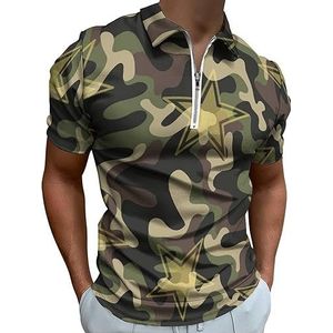 Groene jacht camouflage leger ster heren poloshirt golf rits T-shirt korte mouw casual tee spier tops 6XL