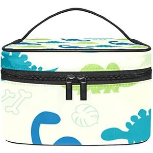 Kleurrijke dierenriem patroon make-up tas voor vrouwen meisjes cosmetische tassen met handvat reizen make-up organizer tas, Blauw en groen dinosauruspatroon, 8.9x5.9x5.4 Inches, Make-up zakje