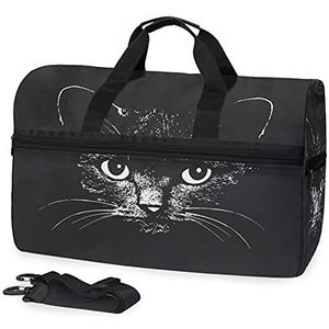Zwarte kat kitty sport zwemmen gymtas met schoenen compartiment Weekender Duffel Reistassen Handtas voor Vrouwen Meisjes Mannen
