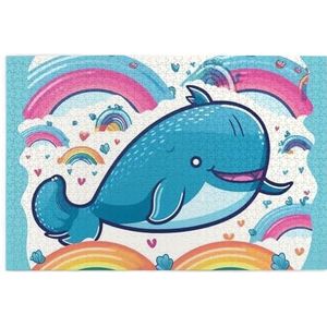 1000 Stuk Jigsaw Puzzel voor Volwassenen Gepersonaliseerde Foto Puzzel Cartoon Walvis en Regenboog Aangepaste Houten Puzzel voor Familie, Verjaardag, Bruiloft, Game Nachten Geschenken, 74,9 cm x 50 cm