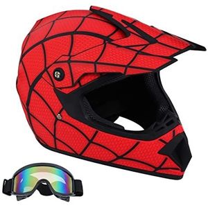 Senhill Motorcrosshelm, DOT Fullface helm, Spiderman-stijl, motorcross, fietshelm, off-road, dirtbike helm met veiligheidsbril, uniseks, jeugd en kinderen (M)