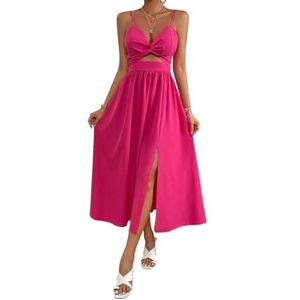 jurken voor dames Cami-jurk met uitsnijding aan de voorkant en split-dij - Casual mouwloze midi-jurk met spaghettibandjes en boho-mouwen (Color : Hot Pink, Size : Small)