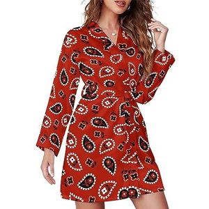 Rode Bandana Vrouwen Badjas Sjaal Kraag Loungewear Spa Badjas Lange Mouw Pyjama M