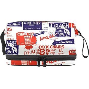 Dubbellaags Cosmetische Tas Strand Deck Stoelen Draagbare Make-up Tas Reizen Organizer Pouch Voor Vrouwen Meisjes Toiletries Tassen, Meerkleurig, 27x15x14 cm/10.6x5.9x5.5 in, Make-up zakje