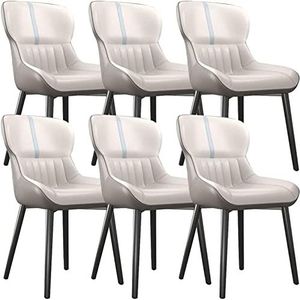 GEIRONV Moderne eetkamerstoelen set van 6, PU leer met koolstofstaal metalen stoelpoten keuken aanrecht lounge woonkamer receptie stoel Eetstoelen (Color : Light Gray, Size : 85 * 48 * 40cm)