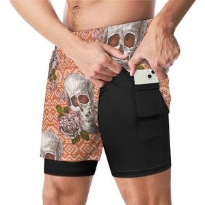 Schedels en bloemen grappige zwembroek met compressie voering en zak voor mannen board zwemmen sport shorts