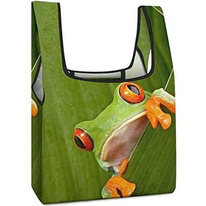 Rode Ogen Boom Kikker Peeping Curious Shopping Bags Opvouwbare Tote Bag Boodschappentassen Reizen Opbergtas Pouch Met Handgrepen