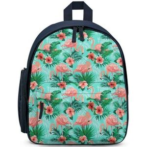Roze flamingo's tropische palmbladeren rugzak bedrukt laptop rugzak schoudertas casual reizen dagrugzak voor mannen vrouwen blauwe stijl