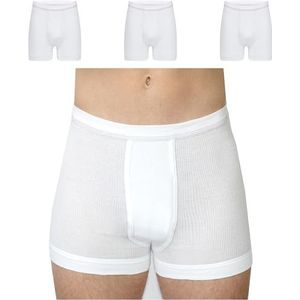 SES Dubbelgeribde onderbroeken voor heren, wit, verpakking van 3 stuks, van 100% katoen, S - 4XL, kookvaste herenonderbroeken met gulp en zachte tailleband, van hoogwaardige dubbele rib, wit, L