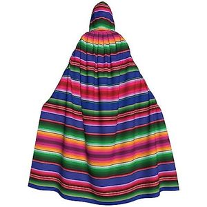 Bxzpzplj Kleurrijke Mexicaanse strepen. Webp mantel met capuchon voor mannen en vrouwen, volledige lengte Halloween maskerade cape kostuum, 185 cm