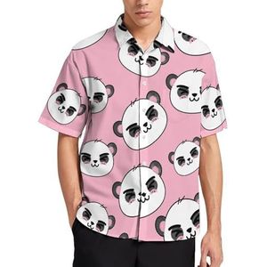 Leuke panda beer gezicht zomer heren shirts casual korte mouw button down blouse strand top met zak 2XL
