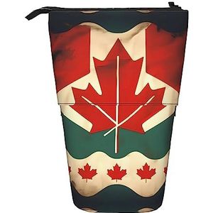 Nbtghga Retro Canada Vlag Print Potlood Telescopische Klassieke Kunsten Stand Up Potlood Case Organizer Potlood Houder Make-up Tas Gift, Zwart, Eén maat