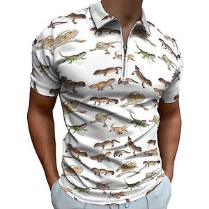 Gecko Leopard Gecko Reptiel poloshirt voor heren, casual T-shirts met ritssluiting en kraag, golftops, slim fit