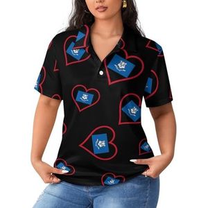 I Love Connecticut Rood Hart Dames Poloshirts met korte mouwen Casual T-shirts met kraag Golfshirts Sport Blouses Tops L
