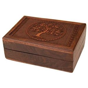 lillybox Sieradendoosje Tarotdoos van hout (zwart kussen) met gesneden boom handgemaakt