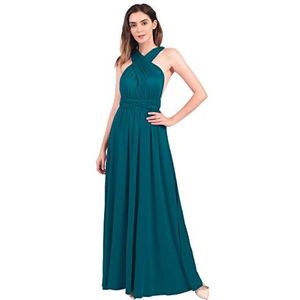 Elegante bruidsmeisjesjurk voor dames, multifunctioneel, V-hals, rugvrije feestjurk, mouwloos, schoudervrij, vloerlange cocktailjurk, zomerjurk, formeel, voor bruiloft, feestelijke avondjurk, voor afstudeerbal, baljurk, blauw, M