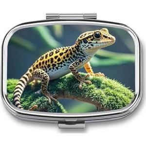 Luipaard Little Gecko Pillendoosje Travel Pill Organizer 2 Compartiment Wekelijkse Pillenetui met Spiegel Een Dag Medicijncontainer Geneeskunde Organizer voor portemonnee, zak of portemonnee