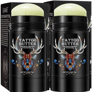 2 x Tattoo crème boterstick dagelijkse verzorging & aftercare boter voor oud, nieuwe tattoo-moisturizer, frisse tattookleuren, bevordert de genezing, natuurlijke veganistische tattooverzorging, crème,