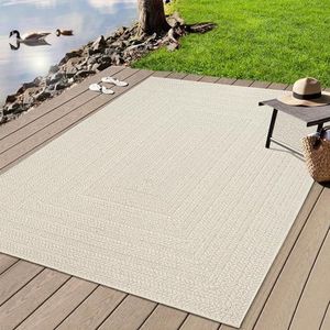 the carpet Kansas - tapijt voor binnen en buiten in natuurlijke jutelook, weerbestendig, geschikt voor terras en tuin, crème, ca. 120 x 170 cm