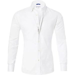 YOMACY Oxford Stretch Zip Shirt voor Mannen, Heren Zip Jurk Shirt Lange Mouw Formele Shirt Business Casual Button Down Shirt Slim Fit Werkshirt (Wit, XXL)