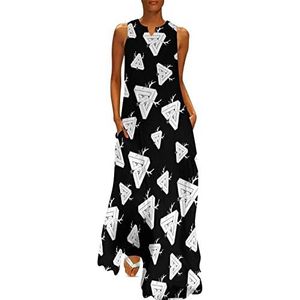 Witte 3d driehoekige hertenkop dames enkellange jurk slanke pasvorm mouwloze maxi-jurken casual zonnejurk S