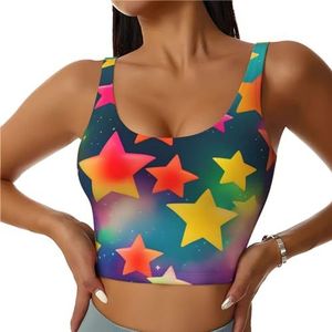 ETASUIOL Kleurrijke regenboog sterren print high impact sportbeha voor vrouwen, ingebouwde gewatteerde ondersteuning, perfect voor yoga, hardlopen en fitness, Zwart, S