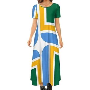 Portland City Flag dames zomer casual korte mouwen maxi-jurk ronde hals bedrukte lange jurken 7XL