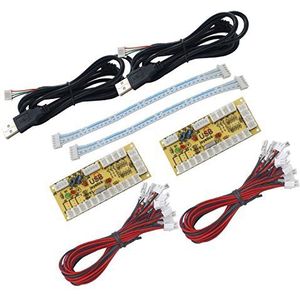 SJ@JX 2 Player Arcade Game USB Encoder Code Board Zero Delay Game Controller DIY Kit 20x Button Cable 2x Joystick Cable for Retro Pie PC MAME Raspberry Pi
