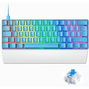 T60 Mini 60% Mechanisch Gaming-Toetsenbord met Ergonomische Polssteun,Compact 62 Toetsen,19 RGB Chroma LED Backlit,Type-C Cable, UK Layout+Keyboard Wrist Rest voor PC,Laptop,Mac-Zwart/Rood Schakelaar