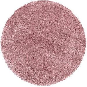 Hoogpolig Vloerkleed, Kleur Roze, Unicolor - Monochroom, 107639, Vloerkleed Rond, Vloerkleed woonkamer-eetkamer, 120 cm Rond