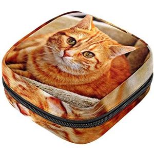 Maandverband Opbergtas, Vrouwelijke Product Pouches Draagbare Periode Kit Tas voor Meisjes Vrouwen Dames Kat Patroon, Meerkleurig, 4.7x6.6x6.6 in/12x17x17 cm