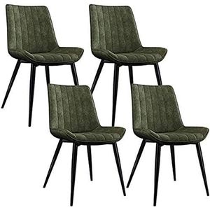 GEIRONV moderne set van 4 eetkamerstoelen, for terras thuis woonkamer koffiestoel mat leer metaal antislip voeten keukenstoel Eetstoelen (Color : Green, Size : 45x43x84cm)