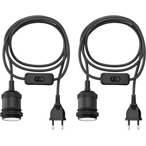ledscom.de 2 stuks textielkabel RETRA, stekker, schakelaar, zwart, 3 m, fitting, 1x E27 max. 60W
