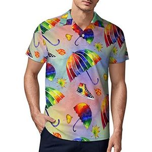 Aquarel Regenboog Paraplu Heren Golf Polo-Shirt Zomer Korte Mouw T-Shirt Casual Sneldrogende Tees M