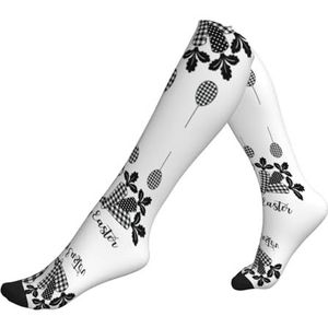 ASFgda Compressie Happy Easter Print Sokken Voor Vrouwen & Mannen, 15-20 mmhg (1 paar) Beste Ondersteuning Voor Hardlopen, Fietsen Werk En Fitness