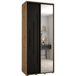 MEBLE KRYSPOL Davos 13 120 Kledingkast met twee schuifdeuren voor slaapkamer - Moderne Kledingkast met spiegel, kledingroede en planken - 235,2x120x60 cm - Artisan Black Zwart