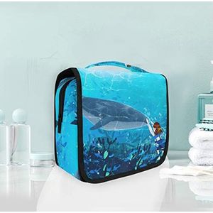 Hangende opvouwbare toilettas blauwe zee haai vriend make-up reisorganisator tassen tas voor vrouwen meisjes badkamer