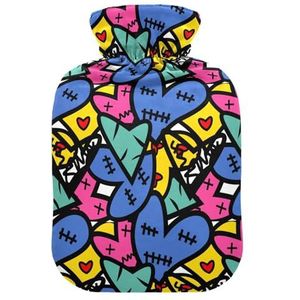 LI ZHI XIN PVC warmwaterkruik met fluwelen deksel 1L 2L kleine middelgrote liefde graffiti