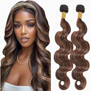 Lakaisa Body Wave Human Hair Bundles Brown Sew in Hair P430 Highlight Real Hair Extensions 2 Bundles 100% Unprocessed Brazilian Virgin Hair No Smell for Woman 22 22 Inch