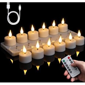 FREEPOWER - 12 Oplaadbare Led-Theelichtjes - Warm Wit - Met Laadstation en Afstandsbediening