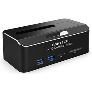 RSHTECH Dockingstation aluminium harde schijf, USB 3.0 harde schijf dockingstation voor 2.5 & 3.5 inch SATA HDD SSD, met SD- & TF-kaart en ABS-veerafdekking, ondersteunt 6 Gbps en 16 TB schijven