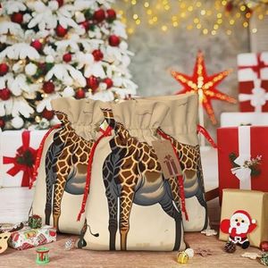 RLDOBOFE Kerstcadeauzakjes met trekkoord moeder en kind giraffe kerst jute geschenkzakje kerst trekkoord tas voor Halloween Xmas snoep zakken herbruikbare kerstcadeautjes voor feestdecoraties