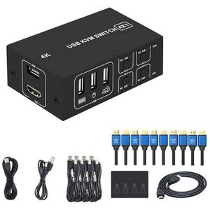 Zdprkqzvz USB Kilo Virtuele Machine Switcher 4 In 1 Uit 4K@60HZ Desktop Controller Case Voor 4 PC Delen Monitoren Toetsenborden Printer Management