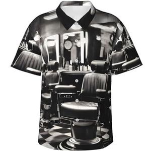Kapperszaak Monochrome Stijl Print Klassiek Hawaïaans shirt voor mannen Button Down Tropische Shirts Casual Strandkleding, Zwart, S