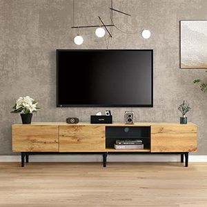 Idemon Moderne decoratieve tv-standaard van hout met kleurvariabele lichtband, 175 (L) x 31 (B) x 41 (H) cm